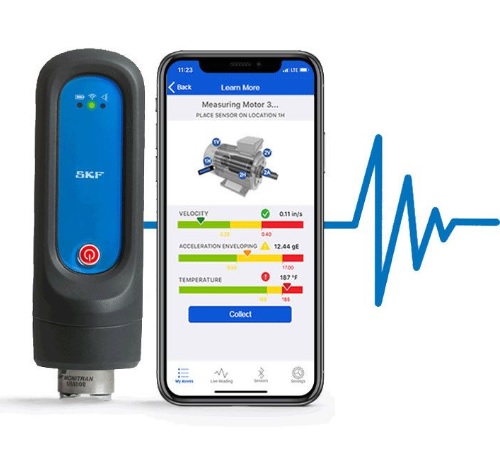 Czujnik SKF QuickCollect CMDT 391. Diagnostyka w Twoim smartfonie w DAKAM. System SKF QuickCollect (CMDT 391-K-SL) w DAKAM – Twój Wstęp do Przemysłu 4.0 Obraz jest ucieleśnieniem cyfrowej rewolucji w utrzymaniu ruchu. Przedstawia zestaw SKF QuickCollect (CMDT 391-K-SL) nie jako zwykłe narzędzie pomiarowe, ale jako most łączący mechaniczną maszynę z cyfrową chmurą. Kompozycja zestawia kompaktowy czujnik z nowoczesnym interfejsem mobilnym (tablet/smartfon), osadzając to w kontekście innowacyjności i wsparcia technicznego oferowanego przez autoryzowanego polskiego dystrybutora DAKAM. Dominują barwy: techniczna szarość czujnika, intensywne kolory interfejsu (zieleń/żółć/czerwień) oraz błękit marki SKF. Diagnostyka w kieszonkowym formacie: W centrum uwagi, na czystym tle lub w dłoni inżyniera (w rękawicy roboczej), znajduje się czujnik SKF CMDT 391: • Kompaktowy Sensor: Widoczne jest małe, ergonomiczne urządzenie o solidnej, uszczelnionej obudowie (IP65). Jego prosta forma kontrastuje z zaawansowaną technologią wewnątrz. • Cyfrowy Interfejs (Tablet/Smartfon): Obok czujnika (lub w drugiej dłoni) widoczny jest ekran urządzenia mobilnego z uruchomioną aplikacją SKF QuickCollect/ProCollect. Na ekranie widać intuicyjne wykresy słupkowe w kolorach sygnalizacji świetlnej (zielony-OK, żółty-Ostrzeżenie, czerwony-Alarm). To kluczowy przekaz wizualny: "Nie musisz być ekspertem, by ocenić stan maszyny". • Symbolika Bluetooth: Między czujnikiem a ekranem można subtelnie zasugerować bezprzewodowe połączenie (np. ikoną Bluetooth), podkreślając brak kabli i wygodę użytkowania. • Pomiar: Ujęcie może sugerować przyłożenie czujnika do łożyska silnika, mierząc jednocześnie drgania i temperaturę. • Zestaw (K-SL): W tle widać otwarte, kompaktowe etui zestawu, co sugeruje mobilność. Sprawdzony Polski Dystrybutor DAKAM: Tło jest nowoczesne i profesjonalne: • Digitalizacja: W tle może pojawić się rozmyty zarys serwerowni lub nowoczesnej linii produkcyjnej, symbolizujący Przemysł 4.0. • Magazyn DAKAM: Elementy tła (np. regały z produktami SKF) potwierdzają, że DAKAM oferuje te nowoczesne rozwiązania od ręki, wraz ze wsparciem wdrożeniowym. • Logo Dystrybutora: W dyskretnym, ale widocznym miejscu umieszczone jest logo DAKAM, z dopiskiem "Autoryzowany Dystrybutor SKF" lub "Partner Techniczny". Obraz niesie jasny komunikat: "Z SKF QuickCollect (CMDT 391-K-SL) dostępnym w DAKAM, zamienisz swój smartfon w profesjonalny analizator drgań. To najprostszy sposób na rozpoczęcie diagnostyki predykcyjnej i uniknięcie awarii".