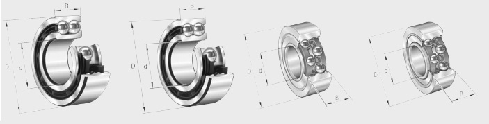 Łożyska kulkowe skośne dwurzędowe seria: 30..-B ; 30..-B-2RSR ; 30..-B-2Z ; 32..-B ; 32..-B-2RSR ; 32..-B-2Z ; 33.. ; 33..-B ; 33..-B-2RSR ; 33..-B-2Z ; 33..-DA ; 38..-B ; 38..-B-2RSR ; 38..-B-2Z