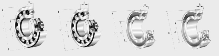 W pierścieniu wewnętrznym znajdują się dwie bieżnie, a w pierścieniu zewnętrznym jest pojedyncza bieżnia kulista, której środek krzywizny leży na osi łożyska. Dlatego też oś pierścienia wewnętrznego, kulek i koszyka mogą odchylać się w niewielkim zakresie wokół centralnej części łożyska. W rezultacie drobna niewspółosiowość wałka i oprawy spowodowana błędami obróbki i montażu jest automatycznie korygowana. Ten typ łożysk często posiada stożkowy otwór do montażu z wykorzystaniem tulei pośredniczącej Łożyska kulkowe wahliwe seria: 10 ; 112 ; 12 ; 12..-K ; wraz z tuleją wciąganą 12..-K + H ; 13 ; 13..-K ; wraz z tuleją wciąganą 13..-K + H ; 22 ; 22..-2RS ; 22..-K ; wraz z tuleją wciąganą 22..-K + H ; 22..K-2RS ; wraz z tuleją wciąganą 22..K-2RS + H ; 23 ; 23..-2RS ; 23..-K ; wraz z tuleją wciąganą 23..-K + H